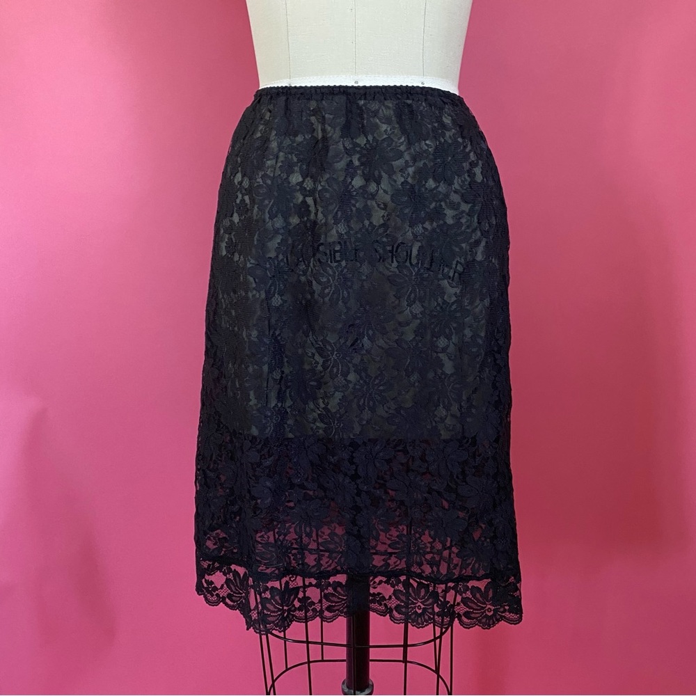 Vintage 80s/90s Witchy Vibes Goth Sheer Black Lace Mini Stretch Slip Skirt S
